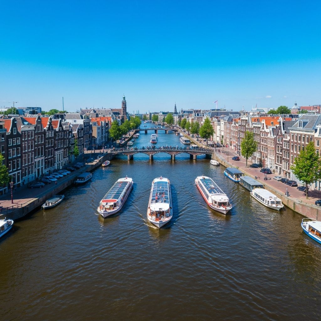 Amsterdam canal houses and boats